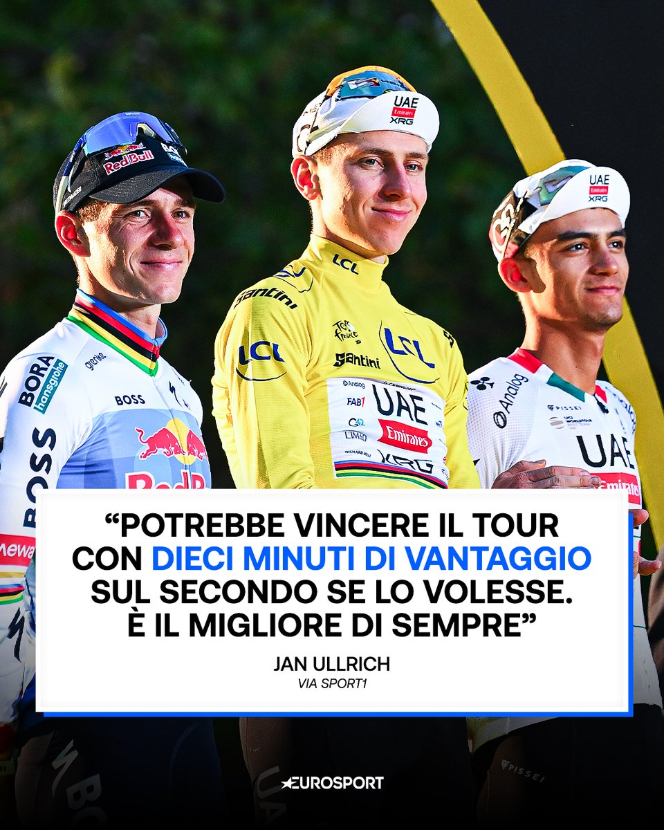 Eurosport_IT's tweet photo. Sono tutti ammaliati dalla grandezza di Tadej 🐐🇸🇮

A parlare questa volta è il tedesco, vincitore del tour nel 1997, Jan Ullrich 🚵🏼‍♂️

#Ciclismo #Pogacar https://t.co/rFp6BKOZ6y