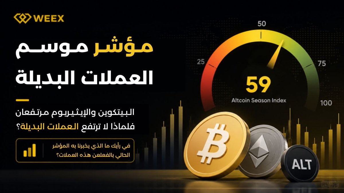 WEEX_MENA's tweet photo. 📊#البيتكوين ثابت… و #الإيثيريوم يزداد قوة. لكن لماذا ما زالت معظم #العملات_البديلة تبدو عالقة؟

🔍السر في مؤشر موسم العملات البديلة. ورغم الارتداد الأخير، البيانات لا تشير بعد إلى دورة صعود شاملة في السوق.

👇 اطّلع على ما يقوله المؤشر الآن : 

🔗 https://t.co/6S722SOPJu

#AltcoinSeason #Bitcoin #Ethereum #Crypto #WEEX