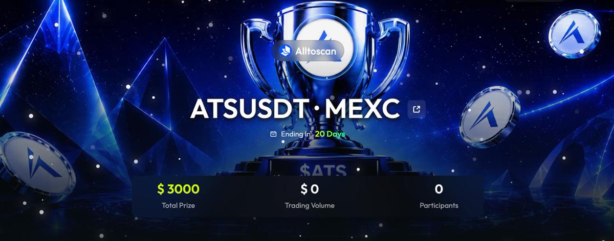 alltoscan's tweet photo. 🎉 We’re thrilled to announce that the ATS/USDT Trading Race is now LIVE on TaskOn!

👉 Join the trading race and complete the challenge to share a 3,000 USDT prize pool:

https://t.co/VcXvu7uvg0

🎁 For the next 20 days, we're giving away 150 USDT in rewards every day. The more you trade, the bigger your daily share.

🚀 Don’t miss out — start trading $ATS now and compete for daily rewards!

#MEXC #ATS #CryptoTrading #TradingCompetition