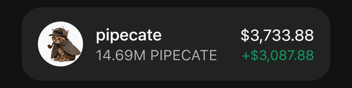 VaelSolana's tweet photo. $PIPECATE at 250k, 3 hours old

early cat play with actual momentum behind it

42dZuV3YwxJonjqLLTyhK4phKRJSQ3UFKjTzmDeYpump https://t.co/B7fCG9mAkM
