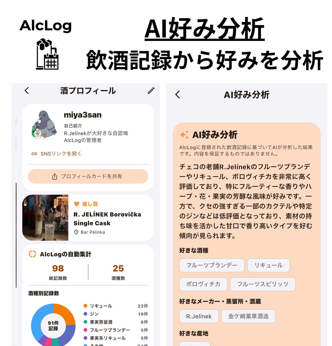 miya_to_hato's tweet photo. 飲酒記録アプリ「AlcLog」
Ver3.0近日アップデート

•AI読み取り強化
•写真からお酒の情報を調べる
•飲酒記録から好みを分析
•飲酒をSAKE Riverに放流して共有
•SAKE Riverで新しいお酒と出会う

AIの強化に伴い、順次サブスクの値下げを行います
Premium 500円→300円
Premium Pro 980円→500円
よろしくお願いします

#AlcLog