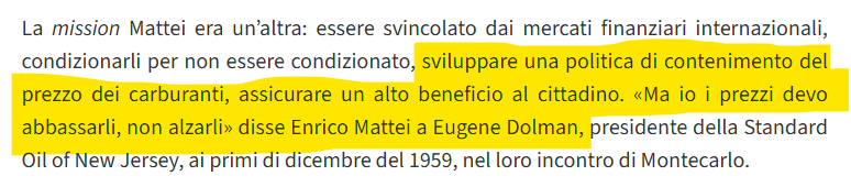 faxfax2018's tweet photo. @giuslit Per fortuna quel che avrebbe detto Mattei lo sappiamo: «Ma io i prezzi devo abbassarli, non alzarli».
Vero è che era a capo di un ente pubblico e non di una S.p.A. quotata in borsa sui mercati internazionali.
Fonte: https://t.co/bkIGb4EdRr https://t.co/RFKXSOViTc