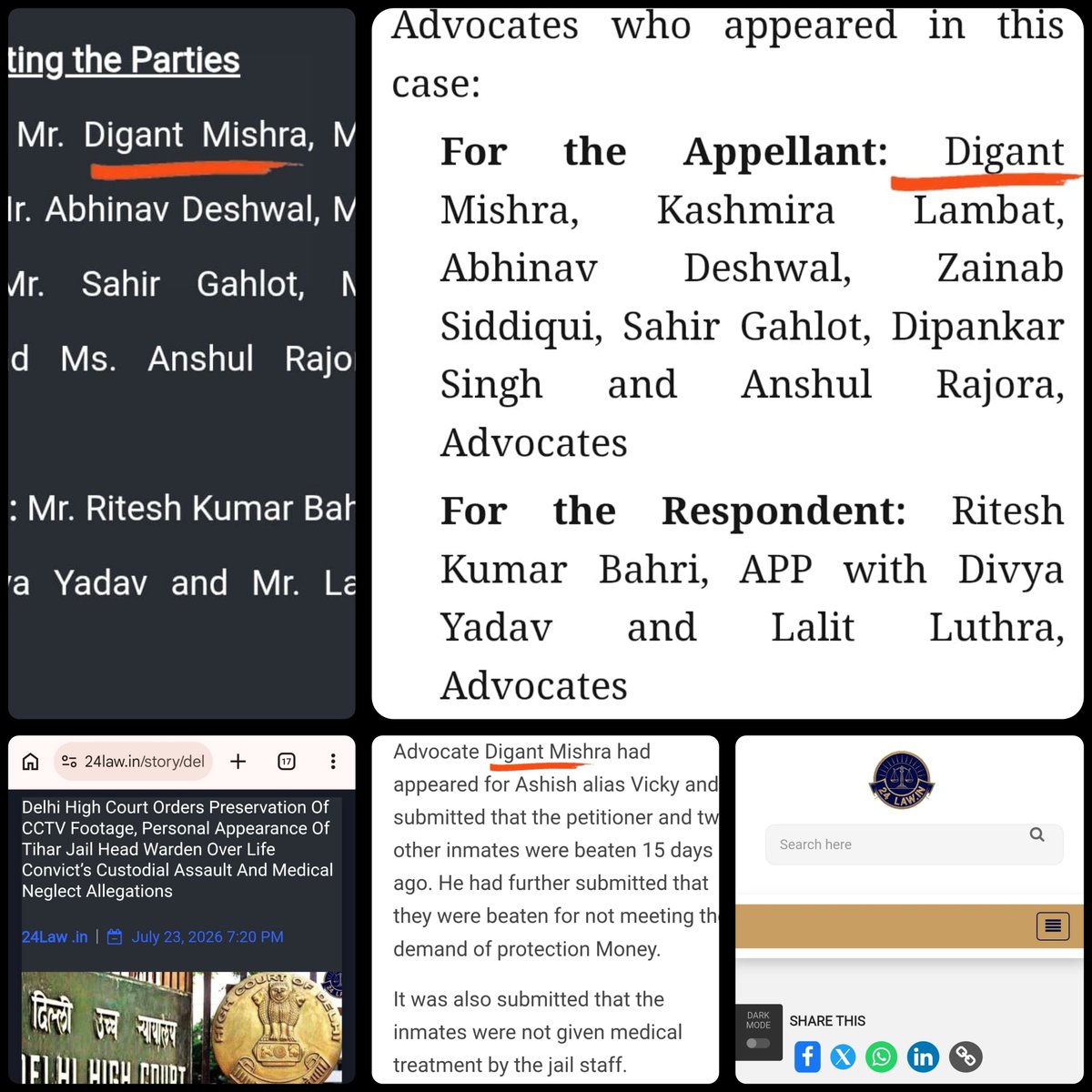 digantmishra9's tweet photo. Delhi High Court grants 30 days' interim bail to inmate Ashish @ Vicky in the alleged Tihar custodial assault case after a medical report confirmed a hand fracture. The matter is listed for further hearing on September 23.

Advocate Digant Mishra appeared for the applicant.⚖️ https://t.co/IERVR5vMGg
