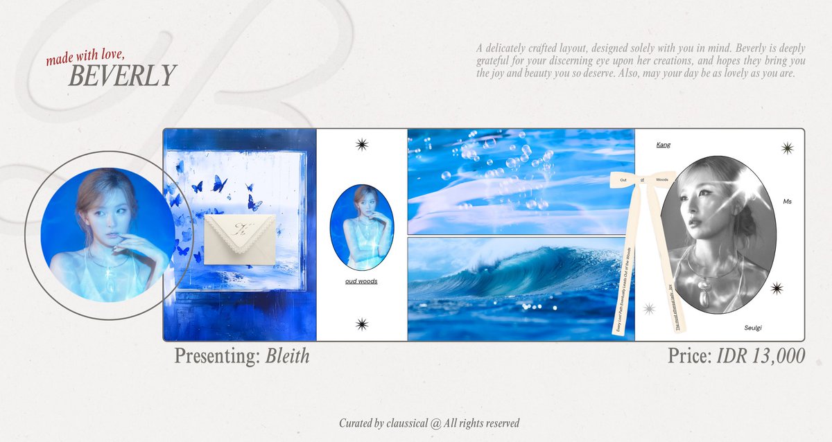 claussical's tweet photo. 🪞 #bealanja / please help me to repost? thank you so much! 

The tide has turned, something beautiful is waiting beneath the surface! collection washed in shades of blue and moonlit waters of Red Velvet ready stock layout 🩵🌊 https://t.co/6Xgs7IkRkt