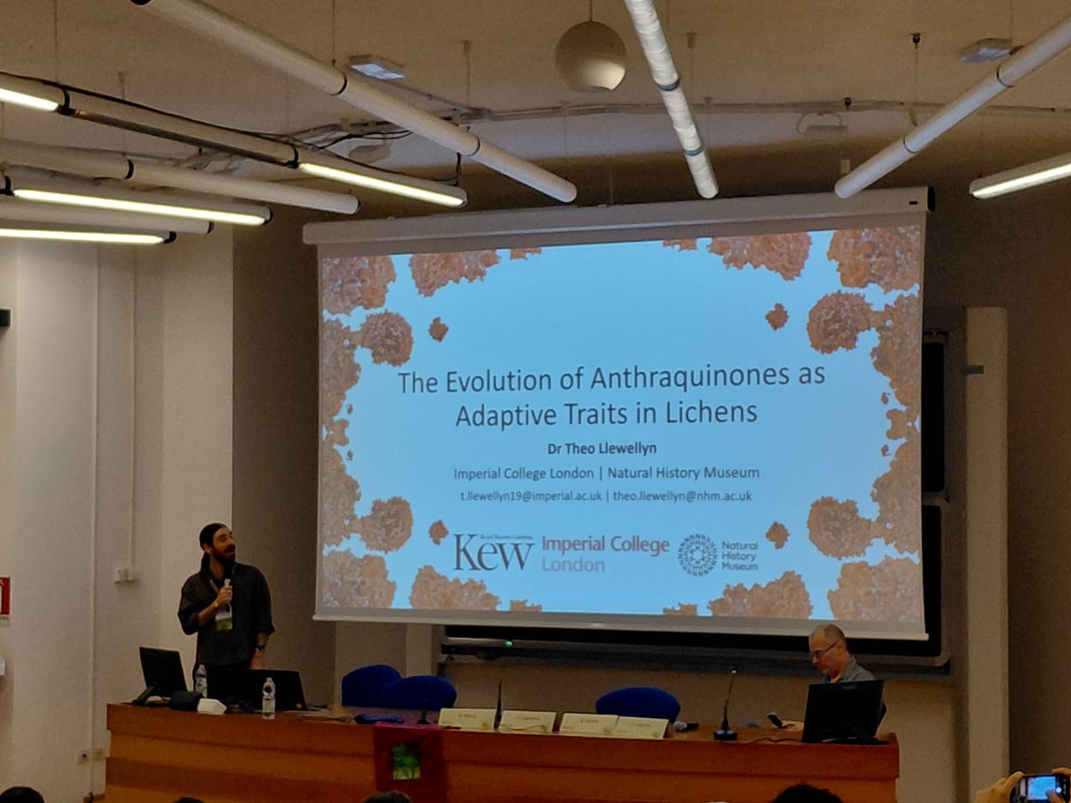 IAL_Lichenology's tweet photo. @theo_llewellyn, keynote speaker at #IAL10, explored the evolution of anthraquinones, the orange pigments that characterize many Teloschistales.
The message is clear: understanding biodiversity requires looking beyond genes or metabolites alone. 
#IALichenology #IAL10Trieste https://t.co/4tc6llK0Bb