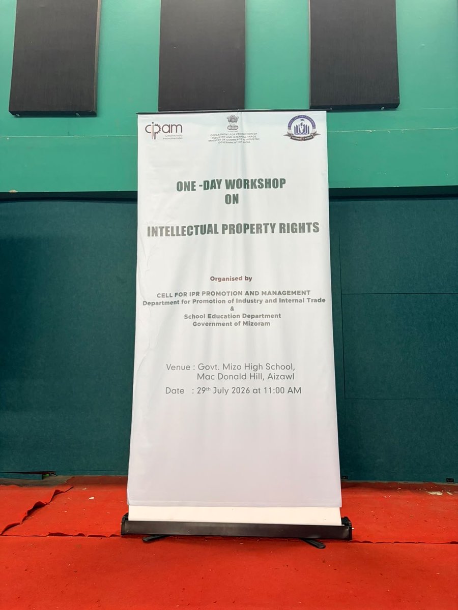 CIPAM_India's tweet photo. Empowering young minds with Intellectual Property 💡 On 29 July 2026, CIPAM, DPIIT, with the Directorate of School Education, Mizoram, held an IPR session for students promoting innovation & creativity.
#CIPAM #DPIIT #IPR #YoungInnovators #Mizoram https://t.co/4S9Agy839P