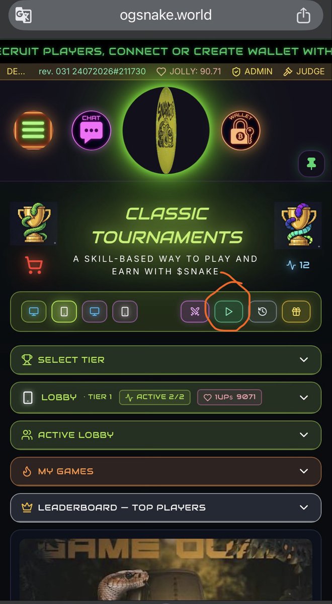 SnakeOG779727's tweet photo. Hey Snakes, GM!🐍
Tier 1 Cyber & Classic MOBILE daily tournaments already started - 20hours to go - Time to set your scores!

How to see all the active tournaments?
Click the green button in the first pic - you will be able to see all the tournaments live (or simply go to my games to see where you joined)