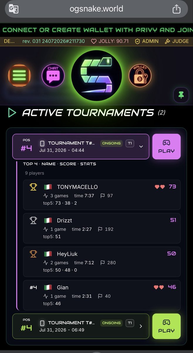 SnakeOG779727's tweet photo. Hey Snakes, GM!🐍
Tier 1 Cyber & Classic MOBILE daily tournaments already started - 20hours to go - Time to set your scores!

How to see all the active tournaments?
Click the green button in the first pic - you will be able to see all the tournaments live (or simply go to my games to see where you joined)