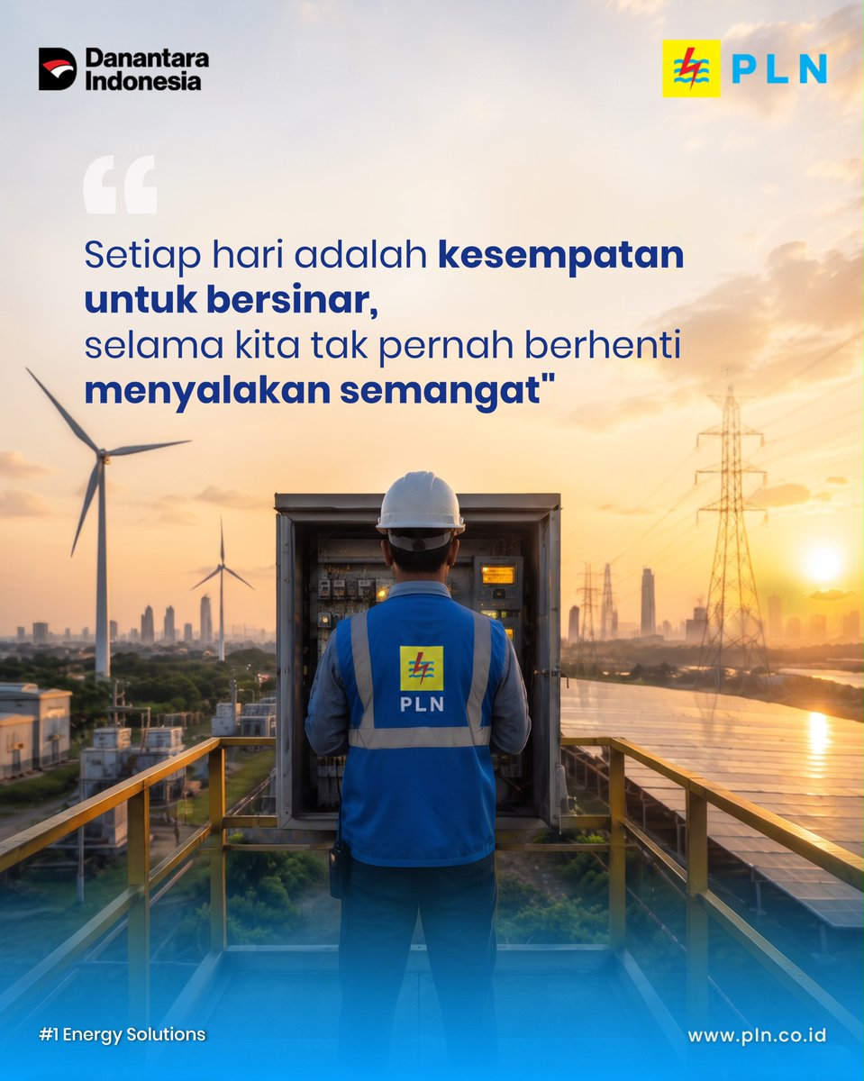 electrizen_JMB's tweet photo. Mulai Hari dengan Semangat Energi Positif Bersama PLN

Setiap pagi membawa peluang baru untuk bertumbuh, melangkah lebih jauh, dan menjadi versi terbaik dari diri kita.

#PLNUntukSemua #PLNUntukIndonesia #SemangatEnergi https://t.co/kwxeZohj97
