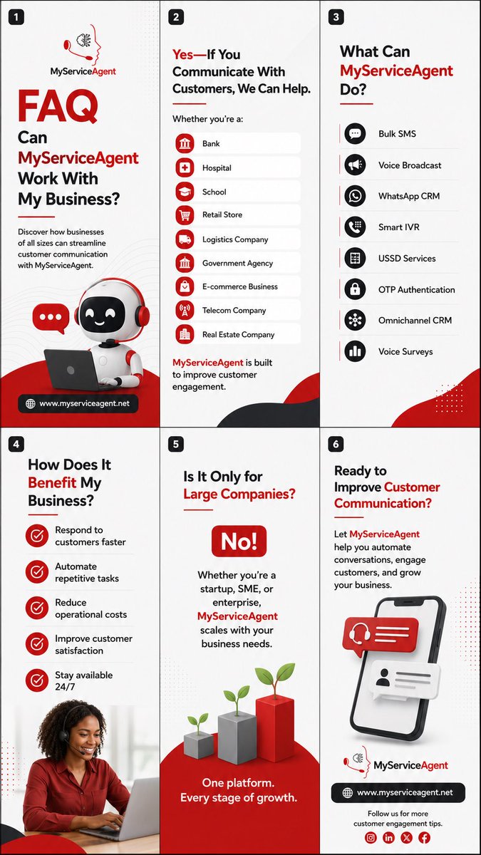MyServiceAgent's tweet photo. Can MyServiceAgent work with your business? 🤔
Absolutely! ✅ If you connect with customers, MyServiceAgent can help. From Bulk SMS and WhatsApp CRM to Smart IVR and Omnichannel CRM, we help businesses communicate faster, smarter, and 24/7.

#tyla #viralpost #fyp #myserviceagent https://t.co/uZES5nn2LJ
