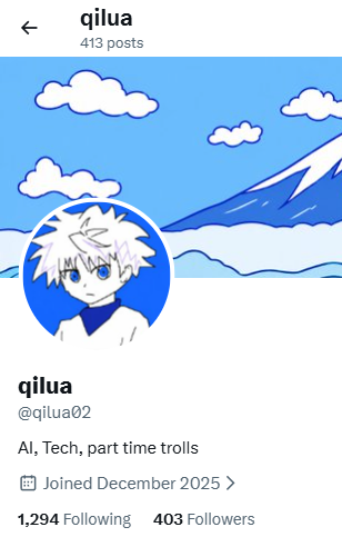 qilua02's tweet photo. Hit 400+ followers on July 30, 2026.

Posting this to track my progress and see how much this account grows over time. https://t.co/NVtfxTwxg4