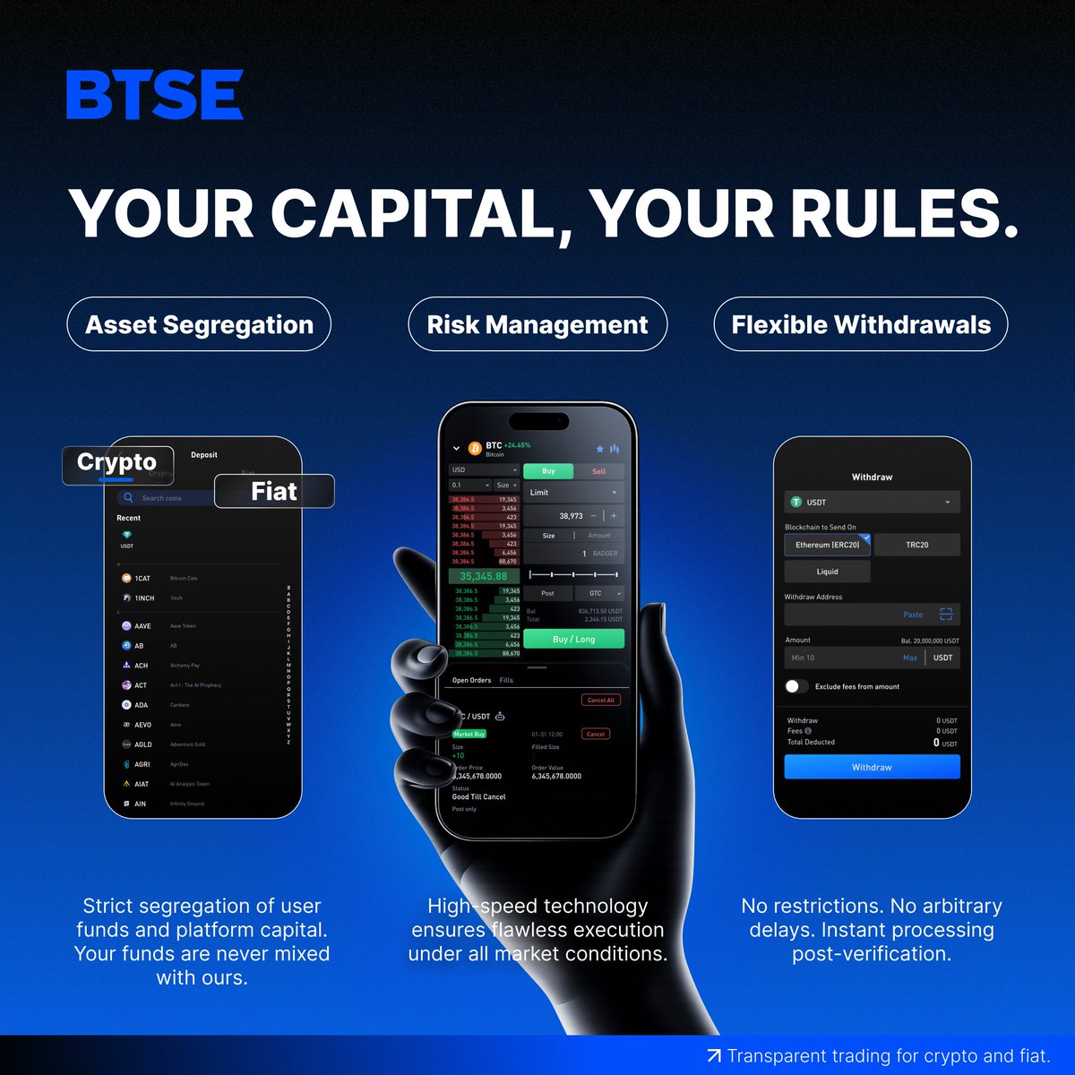 BTSE_Official's tweet photo. Security isn't an option, it's the foundation.

Trade crypto and fiat on BTSE under the highest security standards. Your rules, always. 🛡️ https://t.co/cSs5pMRRhW
