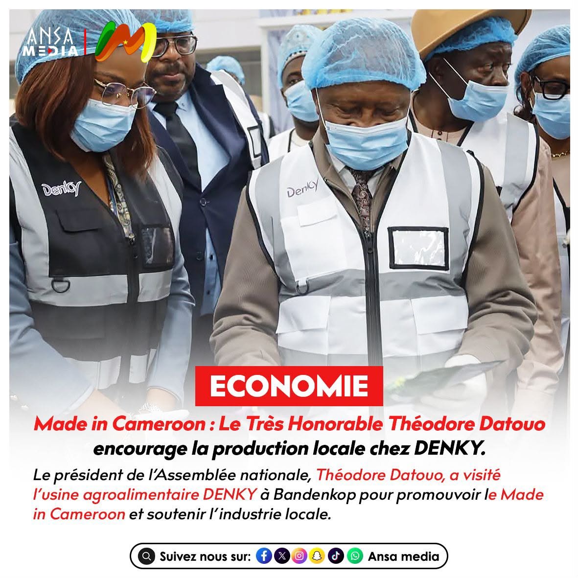 AnsaMedia237's tweet photo. Made in Cameroon : Le Très Honorable Théodore Datouo encourage la production locale chez DENKY.
Lire la suite ici : https://t.co/hfPZ3FH22i
#AnsaMedia #MadeInCameroon #ThéodoreDatouo #DENKY #Bandenkop https://t.co/RD0tThfEns