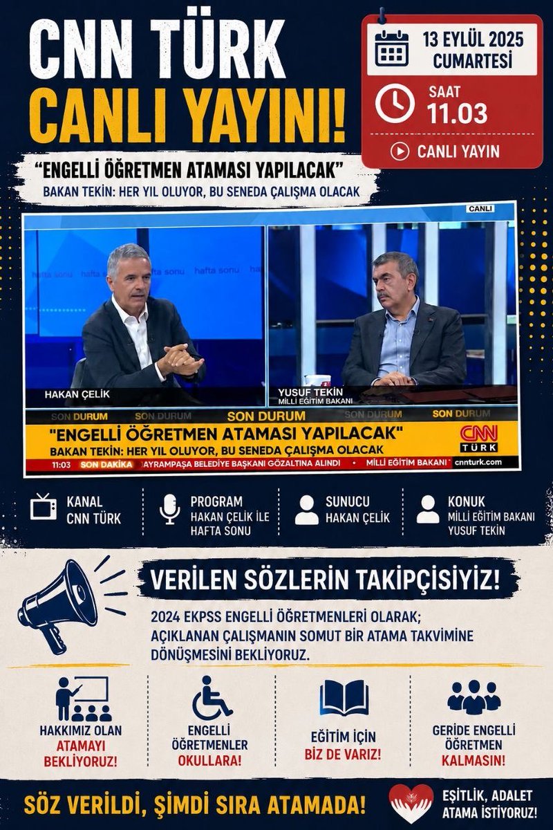 duyguzgn's tweet photo. Ücretli öğretmenlik uygulaması yerine, EKPSS ile başarı göstererek atama bekleyen engelli öğretmenlerin kadrolu olarak istihdam edilmesi, eğitimde fırsat eşitliği ve kamu yararı açısından daha doğru bir adım olacaktır.

2024 engelli öğretmenlerine yapılacak atama; yıllardır emek veren, tüm şartları yerine getirmiş öğretmen adaylarına umut olacak ve eğitim camiasında memnuniyetle karşılanacaktır. 

Beklentimiz, adil branş dağılımı gözetilerek en kısa sürede atama müjdesinin verilmesidir.

@RTErdogan @Yusuf__Tekin @EmineErdogan @Akparti @tcbestepe @iletisim @tcmeb @oktay_saral @fuatoktay 

#sallandık
 #perşembe 

#Kabinede2024EngelliÖğretmen