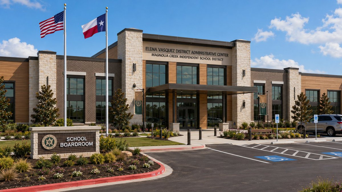 MCISD_RBLX's tweet photo. The proposed Elena Vasquez Administrative Building &amp; District Boardroom is expected to be completed by Winter 2026.

Inspired by timeless Texas civic architecture, having a modern theme, with glass, and brick-texture, it will reflect leadership, transparency, and community pride. https://t.co/Gi8XqGUnqz