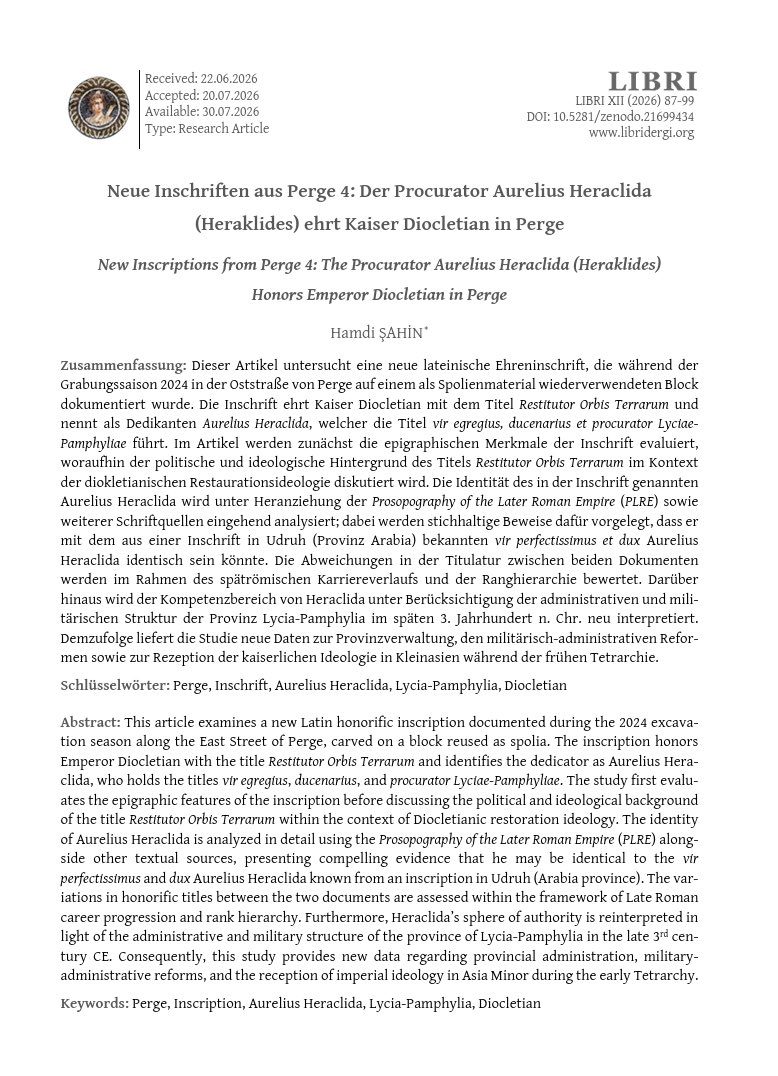 hamdicansahin's tweet photo. I am pleased to share that my article on a newly discovered inscription from Perge has now been published. 
You can download the article here 👉🏻 https://t.co/MLInfFDWXq https://t.co/RjP5lRegjD