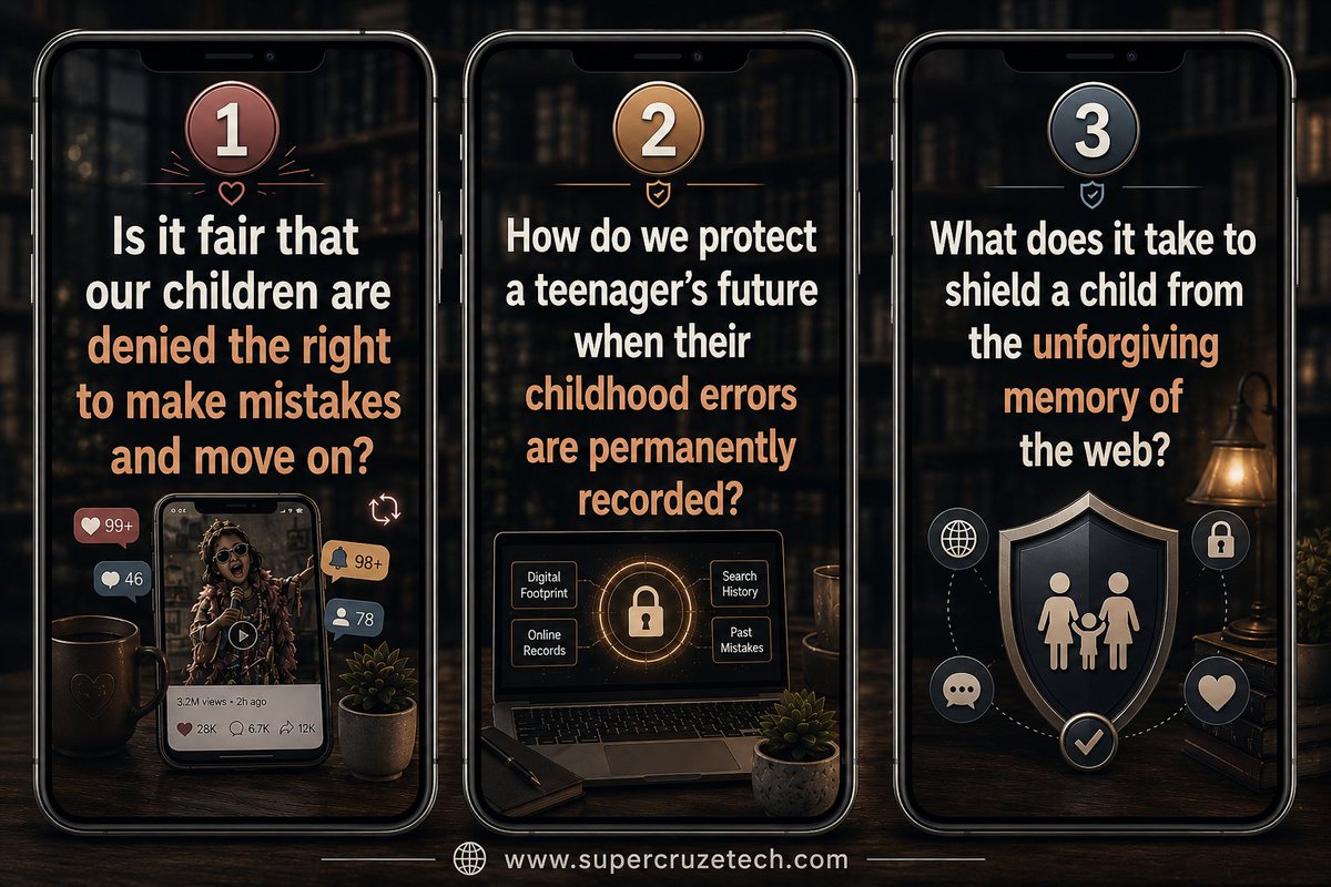 SupercruzeTech's tweet photo. Today's post can become tomorrow's permanent reputation. Protect childhood before algorithms preserve every mistake. #YouCare empowers proactive parents with smarter digital supervision and meaningful conversations. Safer choices start at home. 🛡️ #DigitalParenting #OnlineSafety https://t.co/56OCXbq5Em
