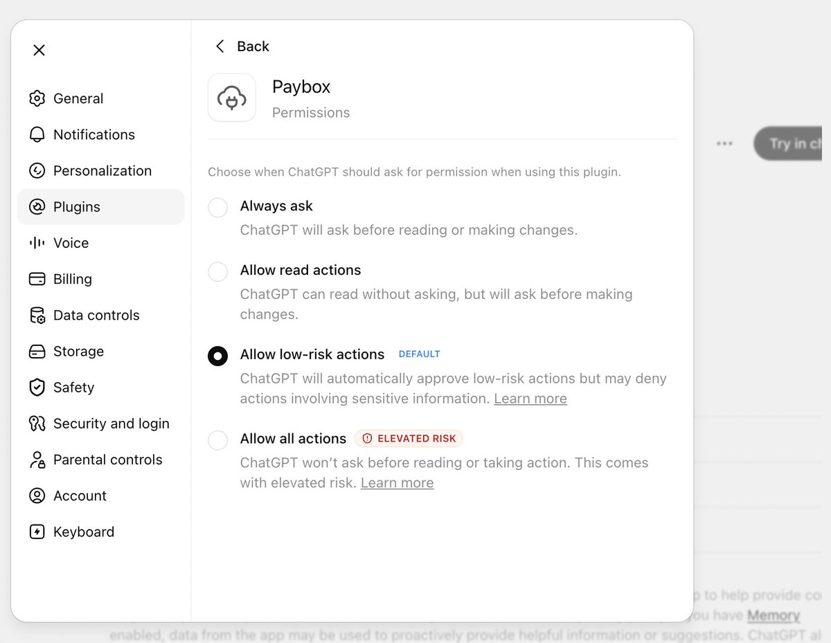 mztacat's tweet photo. Apparently, these are the permissions from Paybox MCP
   - You can choose how actions are handled in ChatGPT
   - Plugins can extract your data (which is why the 'Developer' option is enabled, but in the case of Paybox, you need the Developer option to install the plugin

After going through these, I have decided to interact with my Agent on  Claude (it does Agentic interactions) -

For context, 
Moonpay has raised a total of $1.24B at a valuation of $3.4B - that's a big war-chest. (2021 circa when investors ape big into stages)

MoonPay itself has no token." 
However, in crypto, "no token right now" does not mean "no token ever." 

-- Getting Started: 
Upon connecting your account using the quoted guide and receiving an airdrop (if you choose to fund, you can do it for fun with no expectations) 

     - Make a couple of swaps using Claude - 'Swap $100 USDC to $SOL 
     - Select ''always allow'' and approve transaction
     - Open the URL, generate signing key, and copy
      -Paste in the dialogue box and proceed 
 
Note: 
  - Ivan Soto has explicitly said "MoonPay has no token" multiple times
  - The $5-$500 could simply be customer acquisition cost
   
My take:  The current $5-$500 promotions are most likely marketing, not airdrop farming guides. But MoonPay is clearly building toward something bigger with PayBox + x402.
   - Also, nobody gives away free cash out of goodwill, 
      they are subsidizing user acquisition to build liquidity 
      and network effect for PayBox.

   - Right now, they will likely track activities like funding 
      wallet, making AI purchases, using x402 standard.
      They may call it a "loyalty points" system, then 
      down the line, those points may unexpectedly be 
      convertible into a token. 
Saying "no token" right now protects them from SEC regulatory scrutiny; they may decide to spin up an offshore  MoonPay Foundation (Cayman or Switzerland)

All these are my Opinions and may not work that way!
Just sharing it out here. 

Btw, its a good tek and Marketing overall.