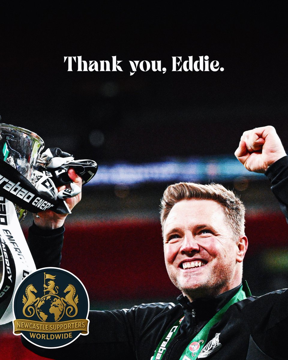 SupportersNufc's tweet photo. Thank you for everything, Eddie. 🖤🤍

From the moment you arrived, you transformed this football club. You brought belief back to Newcastle United, guided us from the bottom of the table to the Champions League, ended our long wait for domestic silverware, and gave supporters memories that will last a lifetime.

More than the results, you restored pride, unity and ambition. You made us dream again.

Whatever comes next, your place in Newcastle United history is secure. Thank you for every moment, every victory, and every memory.

Once a Magpie, always a Magpie.

#NUFC #fblifestyle