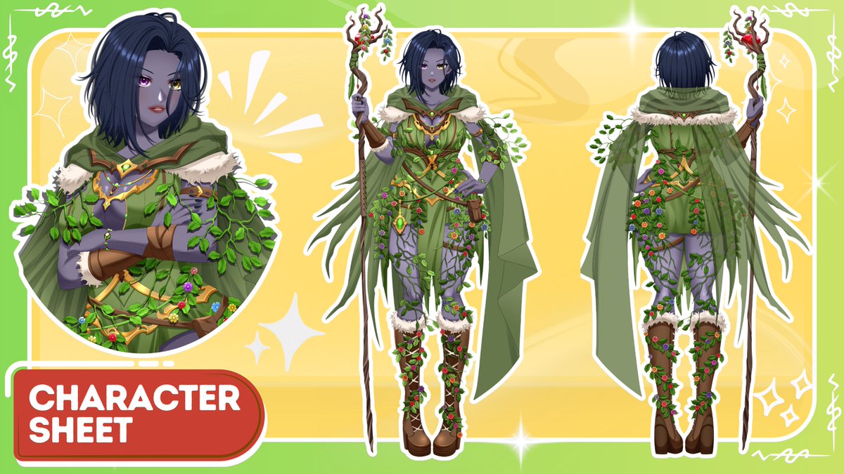 ZeroOceanVgen's tweet photo. A new finished Character Sheet commission🌱🍀

I had so much of fun drawing her unique design, especially her nature inspired details. I even made a new layout to fit her design💙

#Charactersheet #Characterdesign https://t.co/VLuccH2Trk