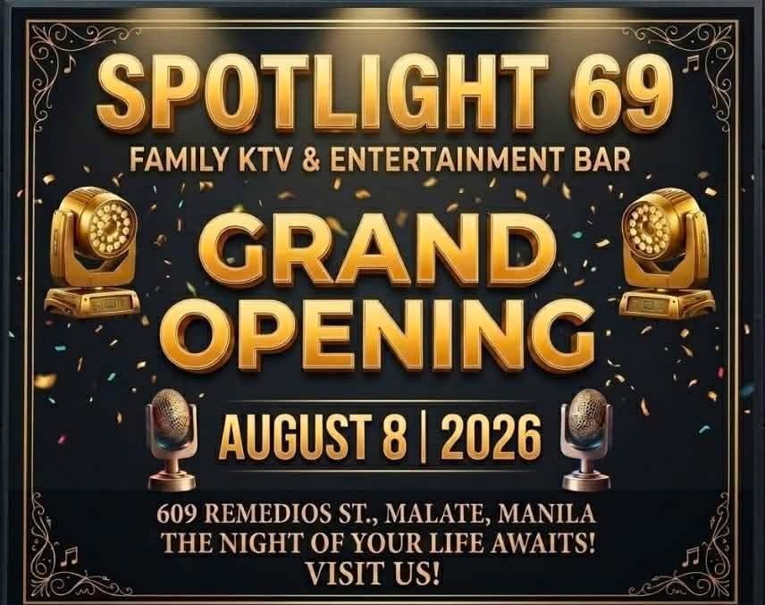 SLMalate69's tweet photo. 🌈✨
SPOTLIGHT 69 KTV BAR &amp; ENTERTAINMENT BAR
GRAND OPENING!

📅 August 8, 2026
⏰ 7:00 PM
📍 609 Remedios St., Malate, Manila

A safe space for music, laughter, love, and self-expression.
VIP karaoke rooms, great food, drinks, and good vibes for EVERYONE. https://t.co/Lm1b7BqZI1