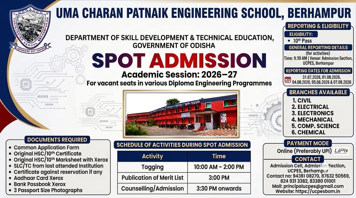 ucp_engg's tweet photo. Spot Admission 2026-27 https://t.co/F06pwOhVtm