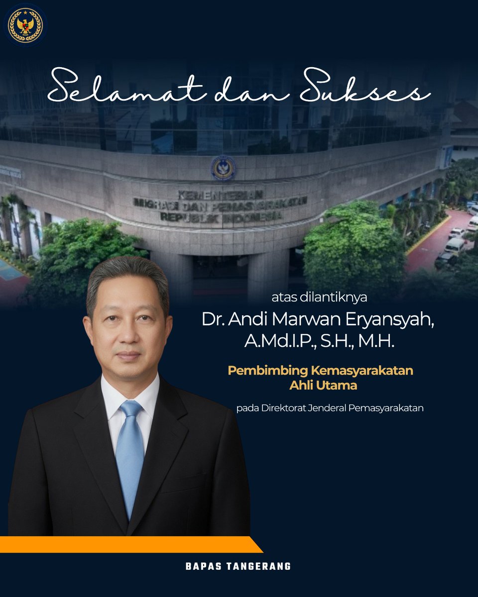 bapastangerang's tweet photo. Kepala Balai Pemasyarakatan Kelas I Tangerang dan Seluruh Pegawai mengucapkan Selamat atas dilantiknya Dr.Andi Marwan Eryansyah,A.Md.I.P,S.H.,M.H., sebagai Pembimbing Kemasyarakatan Ahli Utama. https://t.co/xlLdO6uMYE