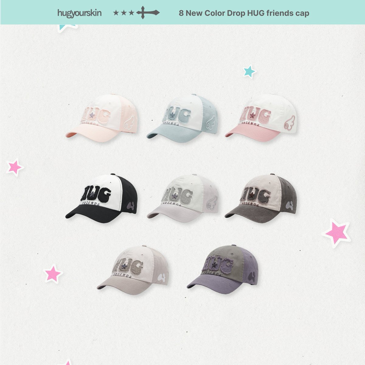 hugyourskinkr's tweet photo. ═ ⋆ HUG friends cap 8 New color 발매 기념 이벤트 ⋆ ═

허그 프렌즈 캡 새로운 컬러 8개를 공개합니다 ˚✧₊⁎
8가지 NEW COLOR 중 여러분의 원픽을 골라보세요!

—
 𖦹 참여 방법: @hugyourskinkr 계정 팔로우+RT

참여해 주신 분들 중 총 5분을 선정해,
원하시는 모자 1개를 보내 드릴게요!

✶이벤트 기간 : 07/31- 08/05
✶당첨자 발표 : 08/06

※당첨자에게 개별 DM 안내 예정입니다.