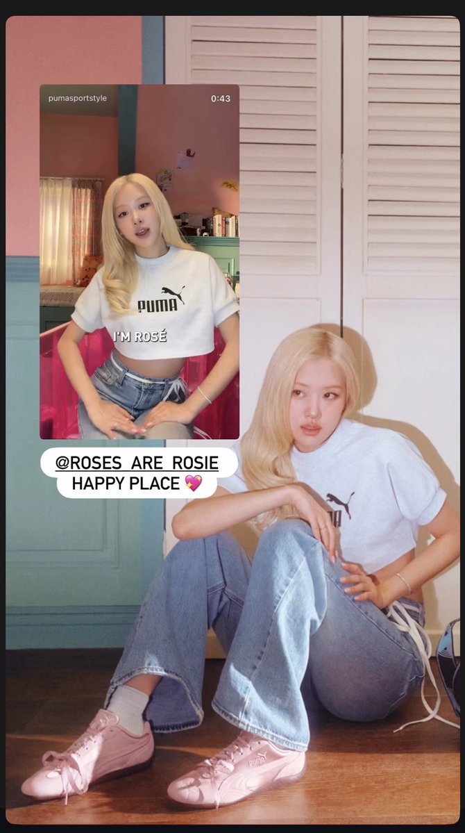 RoseFocused's tweet photo. @.pumasportstyle ig stories with ROSÉ

“@.ROSES_ARE_ROSIE HAPPY PLACE💖” 

ROSÉ for Puma https://t.co/9Dq1ffjs1h