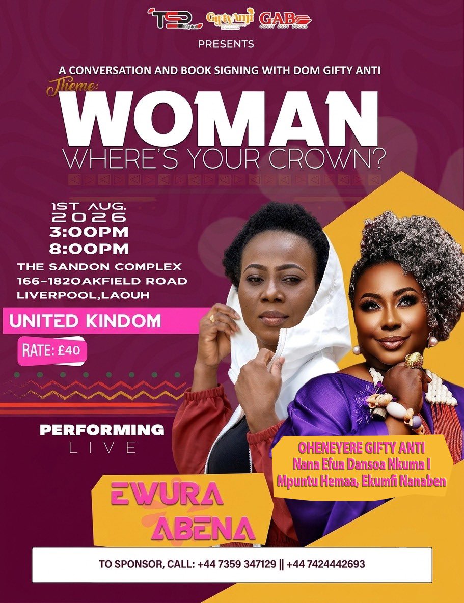 EwuraAbenaMusiq's tweet photo. Liverpool 🇬🇧 we have a date‼️
This Saturday 1st August, 2026 I will be live with you the Conversation and book signing of @thestandpointgh from 3pm.
It will be amazing I believe.
So get your ticket and see you there.
#EwuraAbena #WarriorQueen #SoulGospelSinger #GraceOverflow https://t.co/JL2Pko6UFW