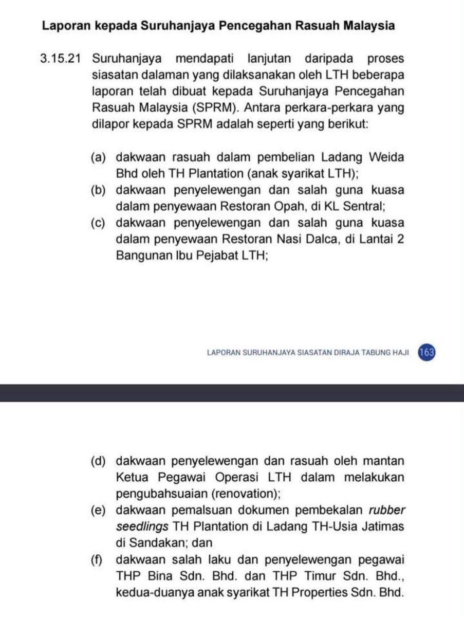 liyana_marzuki's tweet photo. SAKAU TH? 

Dalam Laporan RCI, tiada langsung perkataan “sakau” seperti yang digunakan PMX atau “samun” seperti yang disebut Tun Dr Mahathir.

Perkataan yang digunakan lebih lunak dari “samun” atau “sakau”, sebab ia laporan Suruhanjaya Siasatan DiRaja. 

Perkataan yang digunakan dalam Laporan RCI: 

♦️”perakaunan kreatif” seperti tukar standard akaun yang biasa digunakan, sorok rosot nilai aset, ishtihar untung/ hibah walau tengah rugi dan memalsukan maklumat atau dokumen. 

♦️kebobrokan yang ada melibatkan kesalahan jenayah, RCI ada senaraikan tetapi memerlukan SPRM, PDRM dan BNM untuk menyiasat. 

Laporan itu menjurus kepada kesalahan rasuah, penyelewangan fakta dan dokumen serta salah guna kuasa yang berlaku dalam transaksi pelaburan dan urus tadbir mereka. 

♦️RCI juga meminta audit forensik yang mendalam kepada semua pelaburan yang “mencurigakan” dan “bermasalah”. Inilah antara syor paling penting dalam keseluruhan laporan.

*************

RCI bukan agensi penyiasatan jenayah seperti PDRM atau SPRM. Ia tidak mempunyai kuasa menggeledah, membuat jejak wang (money trail), menyita aset atau mendakwa mana-mana individu. 

Fungsi RCI ialah mengumpul keterangan, membuat penemuan dan mengemukakan syor.

Untuk transperansi, elok semua yang dilaporkan ini disiasat dengan kadar segera. Kerana ia melibatkan dana dan tabungan orang Melayu Islam kita. 

Potensi untuk kesalahan rasuah, salahguna kuasa tetap ada mengikut syor RCI. Cuma memerlukan SPRM dan PDRM untuk buat siasatan dan pertuduhan kepada mereka yang berkenaan. 

***************

Untuk rekod, pada penggal lepas, Pengerusi TH tidak pernah didakwa atas kesalahan penyelewengan Tabung Haji. 

Namun beliau didakwa atas 9 kesalahan rasuah dan penggubahan wang haram untuk projek lebuh raya. Dan kes ini mendapat DNAA dan dilepas bebas ketika zaman PM Ismail Sabri. 

Untuk rekod juga, tiada sebarang maklumat dalam RCI yang mengesahkan penjualan  atau penyelewengan aset Tabung Haji kepada bukan Islam atau mana-mana parti politik bukan Islam pada tahun 2018 ketika mana Tun M atau PH1.0 ambil alih. 

Setakat ini ia kekal sebagai propaganda dan fitnah yang belum terbukti. 

Salam hormat,
Liyana Marzuki 

NB- pagi ni nanti saya cuba buat Tusyen Dhuha untuk bird eye view laporan. Risau ada puak jenis ambil sekerat2 dan spin half-truth. Masa SRC dan 1MDB pun lagu tu.