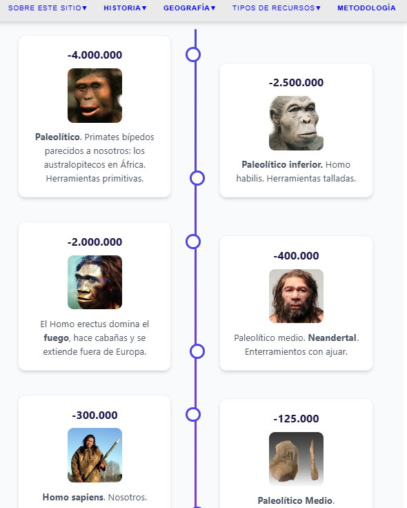 profesorfran's tweet photo. Nueva línea de tiempo interactiva de la Prehistoria. El diseño lo he ido adaptando a mi gusto con ayuda de la IA. El resultado incluye algún efecto visual y enlaces para ampliar información: https://t.co/KvuvaQwbRF https://t.co/XzvCi9Ntnx