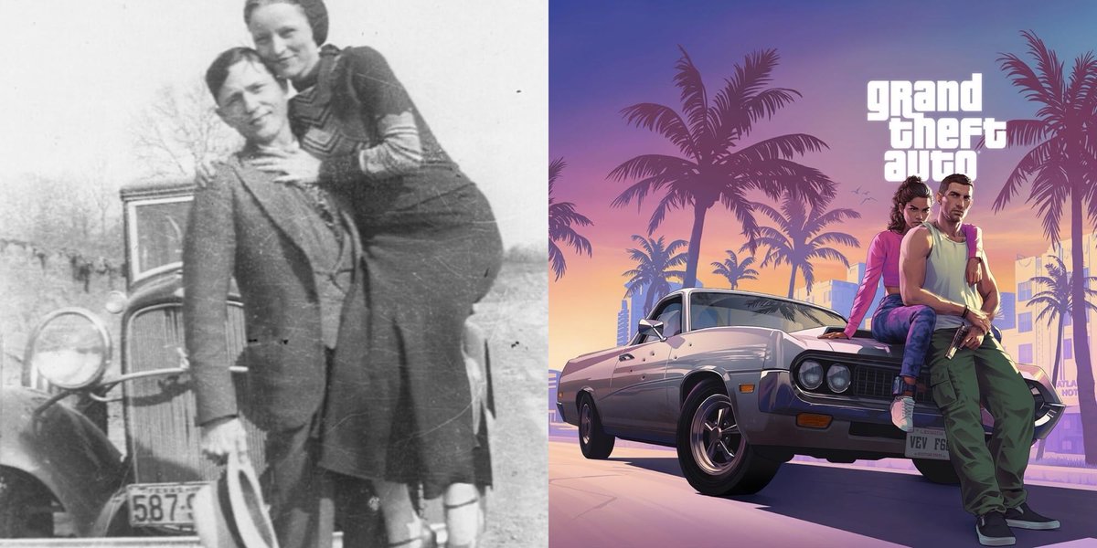 Agiel_x's tweet photo. ❤️‍🔥Bonnie & Clyde 1930s vs. Lucia & Jason 2020s❤️‍🔥

Back then: Bank robberies, a Ford V8, and a love that ended in a hail of bullets.

Today: Vice City, hot nights, legendary crime runs, and the question of whether👀

@RockstarGames will finally deliver the real Bonnie-&-Clyde tragedy this time.
Same energy. Different century. ⚡️
Who’s ready for the most iconic criminal couple since the real ones?❤️‍🔥❤️‍🔥
#GTA6 #BonnieAndClyde #LuciaAndJason