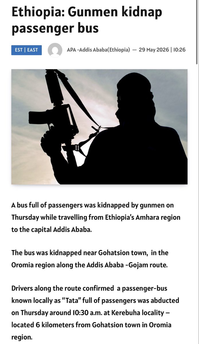 AmharaHQ's tweet photo. @USEmbassyAddis @USAfricaCommand Ethiopia is witnessing an ongoing state-sponsored genocide against the Amhara people, accompanied by widespread abductions.
Fear has paralyzed travel — civilians now avoid roads due to government militias and mercenaries who kidnap and demand ransom.
#AmharaGenocide https://t.co/MCvtFbyWMG