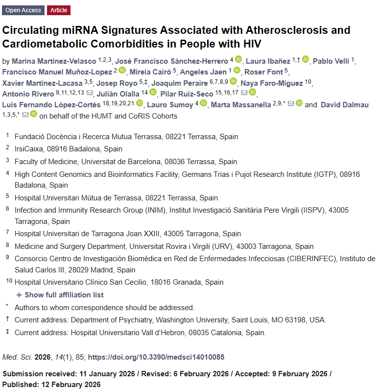 medsci_MDPI's tweet photo. 🧬 How might circulating #miRNAs reflect cardiovascular risk in people with #HIV? This study identifies sex- and phenotype-specific signatures linked to #Atherosclerosis and cardiometabolic comorbidities.
🏛️ Universitat de Barcelona
🔗 https://t.co/WOvjx502Zt https://t.co/HHPu4WkzO9