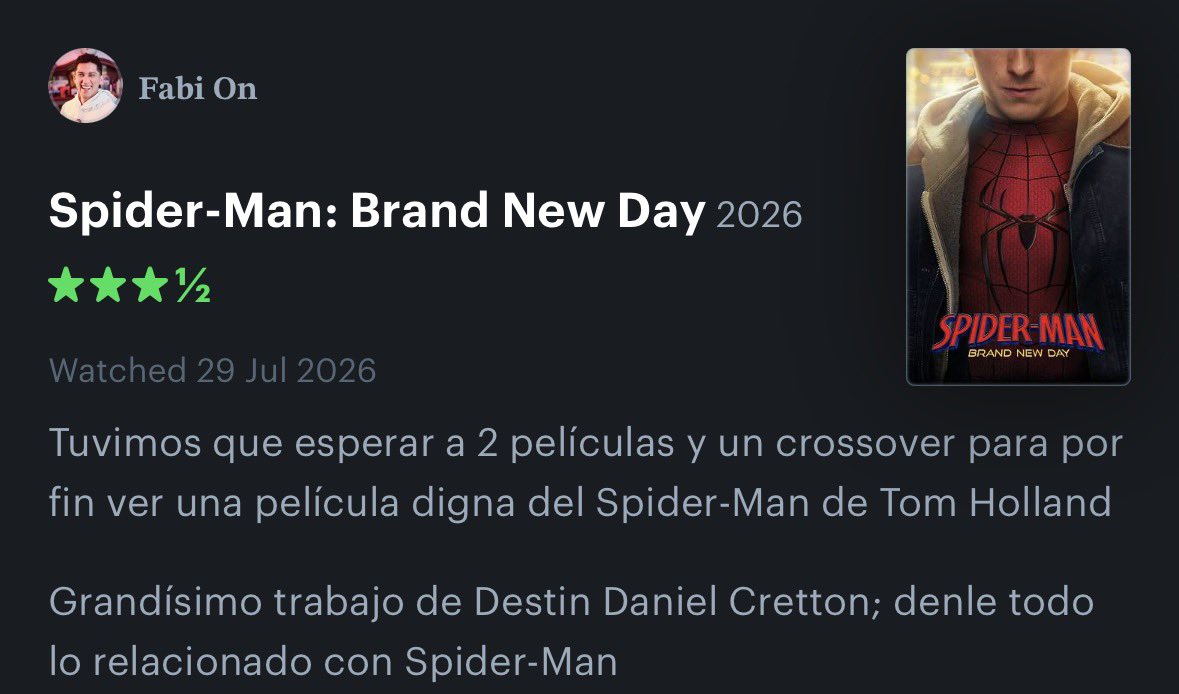 Fabi__on's tweet photo. Tqm #SpiderManBrandNewDay 

Letterboxd: https://t.co/WRzR7FslM2 https://t.co/6qbw62Y8mk