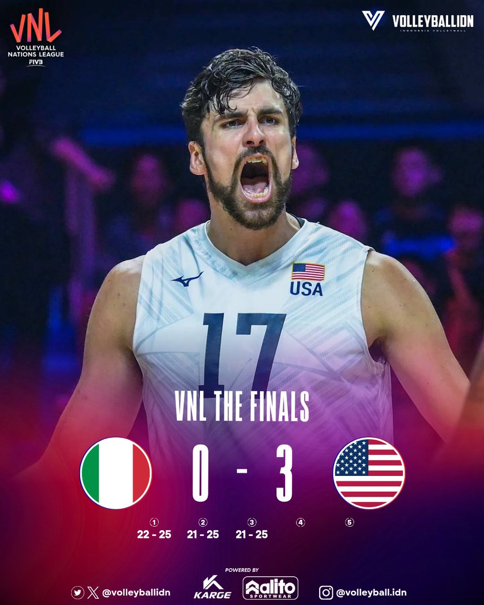 volleyballidn's tweet photo. Italia 🇮🇹 0 - 3 🇺🇸 Amerika Serikat

UNSTOPPABLE HANES!
Jake Hanes tampil gemilang untuk bawa Amerika Serikat kembali lagi ke babak Semifinal VNL usai absen di dua musim terakhir!
#VNL2026 https://t.co/TIkqaJw3ak