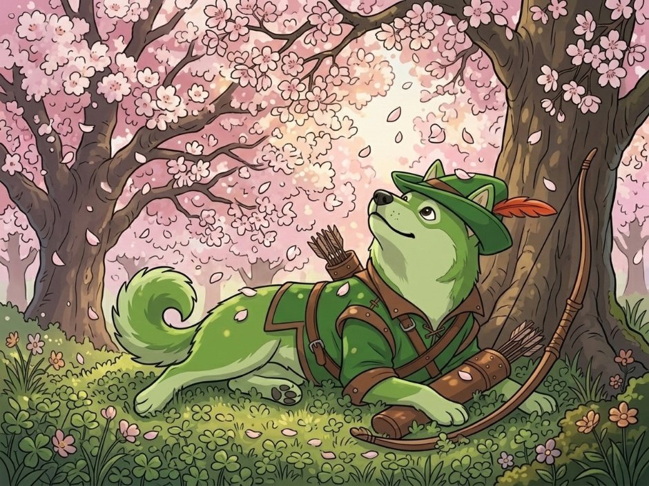 RogeOfficialRH's tweet photo. Surrounded by falling pink petals and lush green grass, $ROGE takes a peaceful moment to soak it all in.

 The grind never stops, but even legends need a breath of fresh air. https://t.co/JQoC7bKf2m