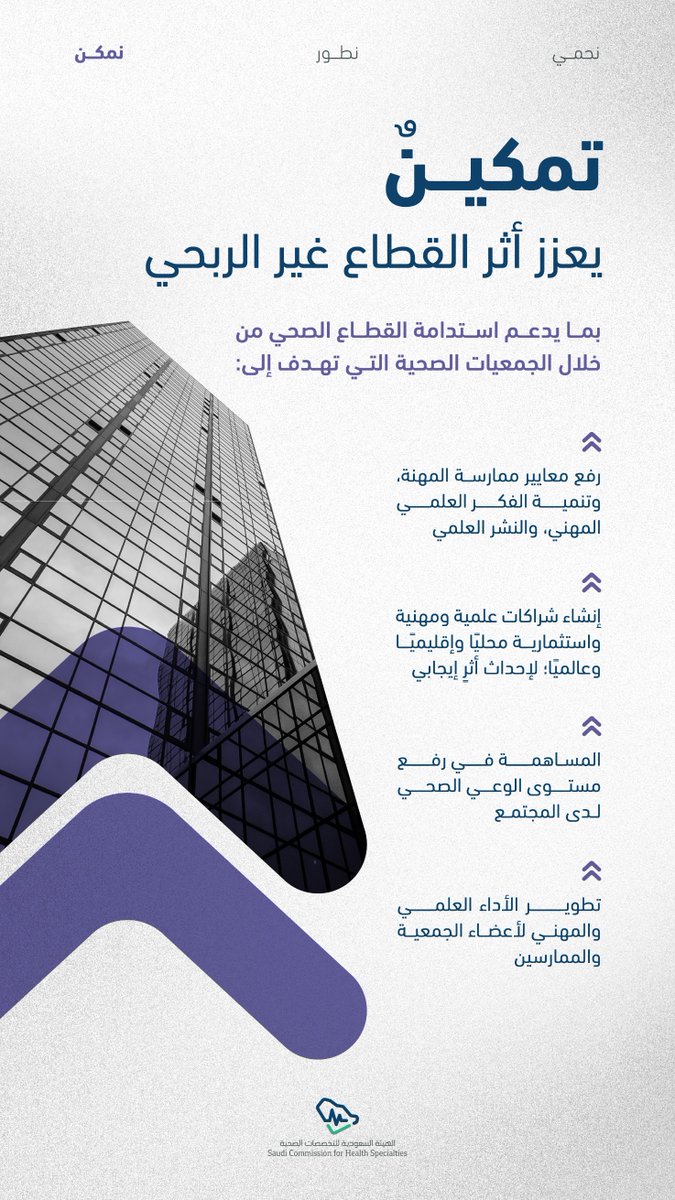 SchsOrg's tweet photo. تسهم الجمعيات الصحية في تطوير المعرفة المهنية، وتعزيز الشراكات العلمية، ورفع الوعي الصحي؛ بما يعزز التميز المهني ويرتقي بكفاءة الكوادر الصحية.

لمعرفة المزيد:
https://t.co/5ptL2L9mVr https://t.co/Swx9m9UJKw