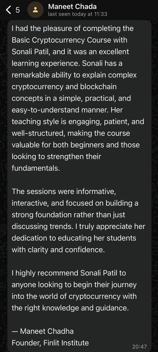 cryptocsindia's tweet photo. Every session reminds me why I love teaching. ❤️
Here’s what one participant shared after attending my session.

If you’ve been curious about crypto but didn’t know where to begin, my beginner sessions are designed exactly for that.

Next session details coming soon. https://t.co/LnRmCWkECD