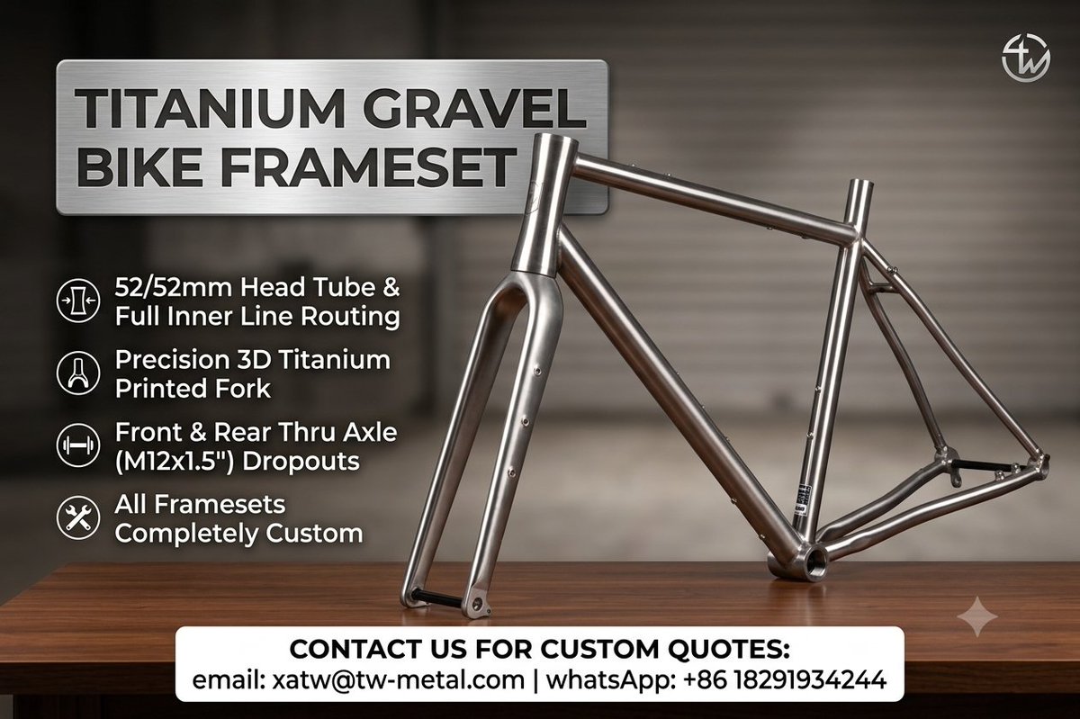 XACDalisa's tweet photo. ✨ Clean lines, zero compromises. ✨
Presenting our Custom Titanium Gravel Frameset featuring a state-of-the-art 3D-printed titanium fork and full internal cable routing via 52/52mm head tube setup.
📲 Get in touch : 
📧 xatw@tw-metal.com 
💬 WhatsApp: +86 18291934244
#tibikes#3D https://t.co/XoIfhzyoGL
