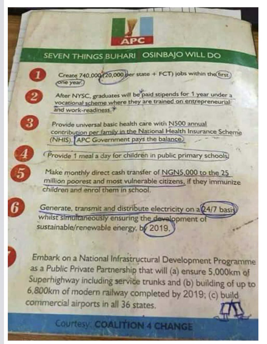 trigottista's tweet photo. Buhari/Osinbajo Campaign Promises

10 years later, same party is still campaigning with same issues https://t.co/FgnPn86al6