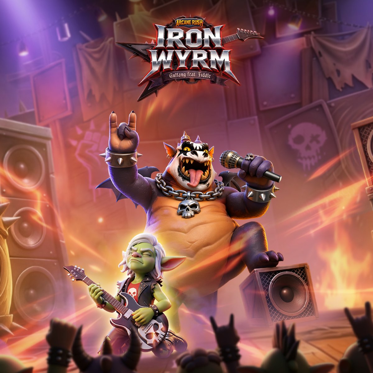 ArcaneRushh's tweet photo. Season 5: IRON WYRM

METAL FEST
The stage is set and the amps are cranked to the max; the loudest band is ready to take over! 

With Dragons and Goblins joining forces, Iron Wyrm introduces a total of 25 new cards, including 17 Legendaries and 8 Epics across two event packs. https://t.co/jRt5JXCNCZ