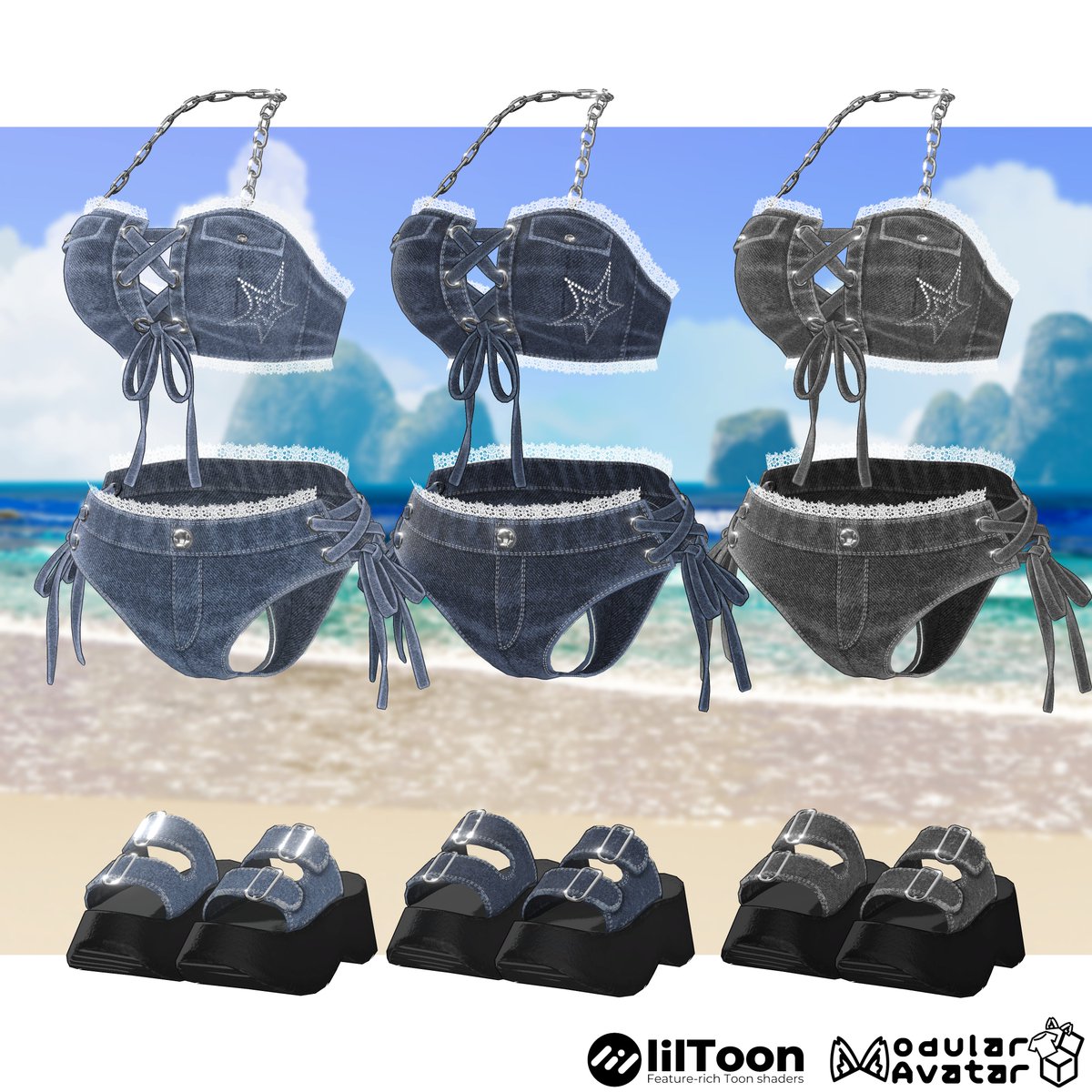 PENTAGRAM_meta's tweet photo. ！SALE！Denim bikini （森羅、ルミナ対応）販売開始
https://t.co/xj6RgDKwQf

発売記念SALE！
本日7月30日から31日が終わるまで300円引きの900円でお求め頂けます！

#VRChat #booth_pm #PENTAGRAM https://t.co/bXrRDGLdfh