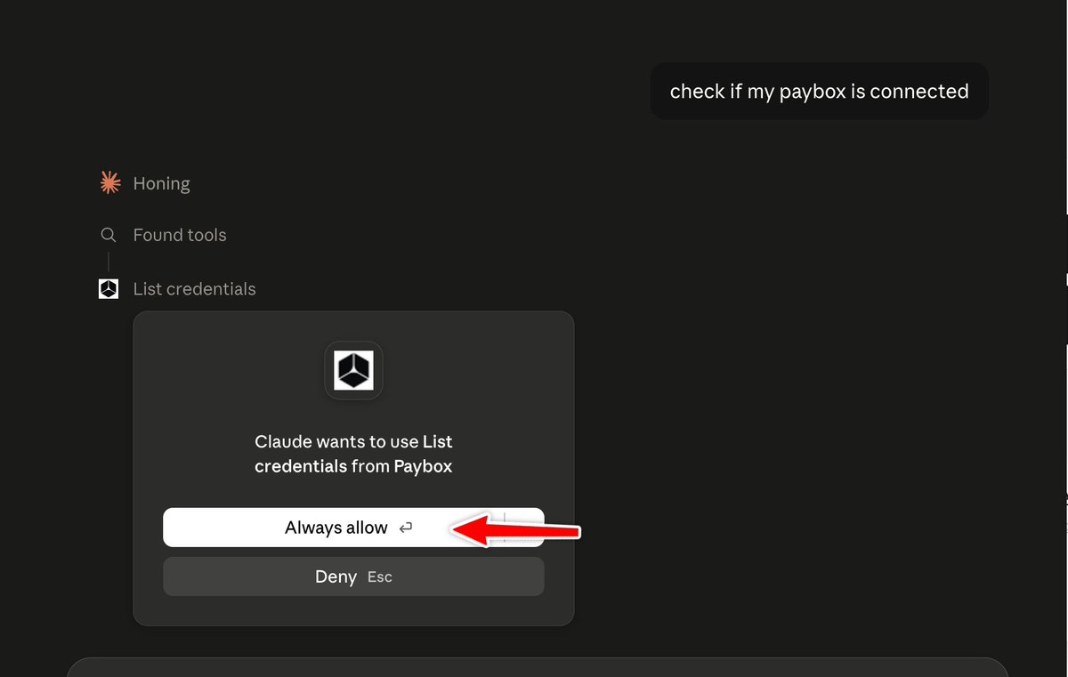 mztacat's tweet photo. Apparently, these are the permissions from Paybox MCP
   - You can choose how actions are handled in ChatGPT
   - Plugins can extract your data (which is why the 'Developer' option is enabled, but in the case of Paybox, you need the Developer option to install the plugin

After going through these, I have decided to interact with my Agent on  Claude (it does Agentic interactions) -

For context, 
Moonpay has raised a total of $1.24B at a valuation of $3.4B - that's a big war-chest. (2021 circa when investors ape big into stages)

MoonPay itself has no token." 
However, in crypto, "no token right now" does not mean "no token ever." 

-- Getting Started: 
Upon connecting your account using the quoted guide and receiving an airdrop (if you choose to fund, you can do it for fun with no expectations) 

     - Make a couple of swaps using Claude - 'Swap $100 USDC to $SOL 
     - Select ''always allow'' and approve transaction
     - Open the URL, generate signing key, and copy
      -Paste in the dialogue box and proceed 
 
Note: 
  - Ivan Soto has explicitly said "MoonPay has no token" multiple times
  - The $5-$500 could simply be customer acquisition cost
   
My take:  The current $5-$500 promotions are most likely marketing, not airdrop farming guides. But MoonPay is clearly building toward something bigger with PayBox + x402.
   - Also, nobody gives away free cash out of goodwill, 
      they are subsidizing user acquisition to build liquidity 
      and network effect for PayBox.

   - Right now, they will likely track activities like funding 
      wallet, making AI purchases, using x402 standard.
      They may call it a "loyalty points" system, then 
      down the line, those points may unexpectedly be 
      convertible into a token. 
Saying "no token" right now protects them from SEC regulatory scrutiny; they may decide to spin up an offshore  MoonPay Foundation (Cayman or Switzerland)

All these are my Opinions and may not work that way!
Just sharing it out here. 

Btw, its a good tek and Marketing overall.