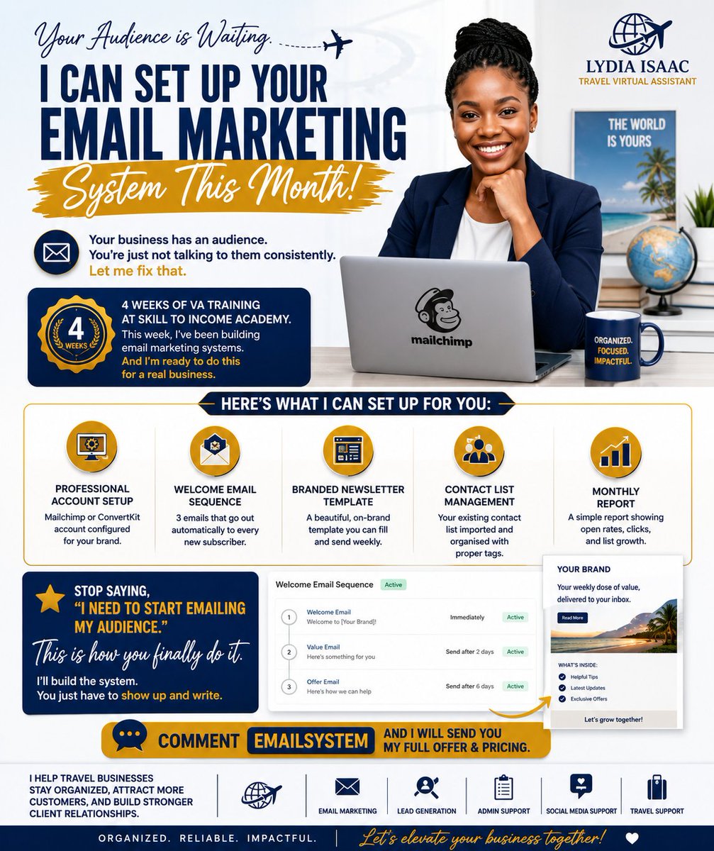 IsaacLyddy's tweet photo. Your business has an audience.

The question is...

Are you talking to them consistently?

I'm now helping businesses set up email marketing systems, including welcome sequences, newsletters, and subscriber management. https://t.co/WzYwIVQndN