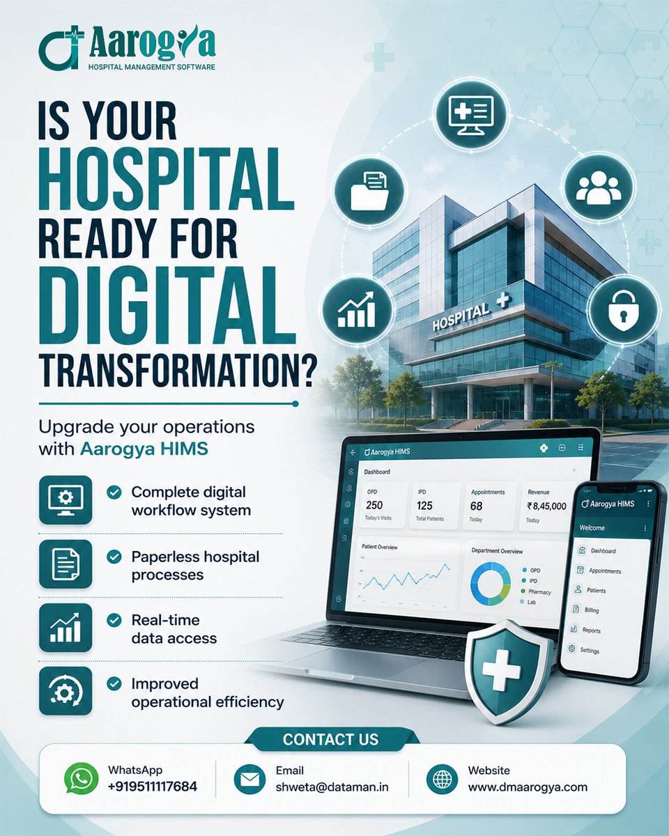 aarogyahms's tweet photo. Manual systems slow down growth. Aarogya helps hospitals transition to fully digital operations with ease.
Take the next step toward smart healthcare.

Visit at: https://t.co/ArAK2Dlz6W⁠
For free demo : shweta@dataman.in

#ERP #CRM #SaaS #ABDM #ABHA #NABH #HMIS #aarogya https://t.co/DjQ5fCEXHb