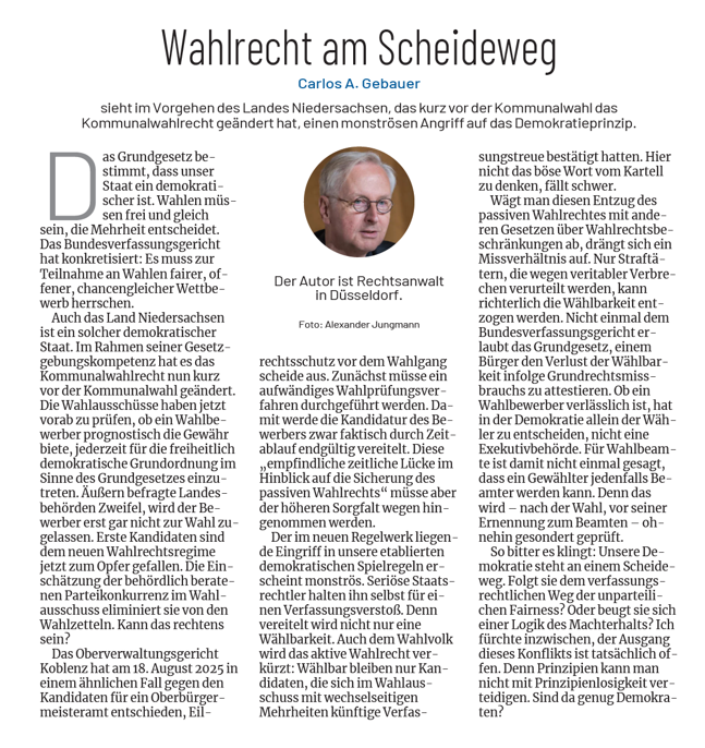 GebauerCarlosA's tweet photo. Die Fuldaer Zeitung hat meine Kolumne zu den irritierenden Vorgängen im niedersächsischen Kommunalwahlrecht gestern publiziert. https://t.co/YR4C1x2Quq