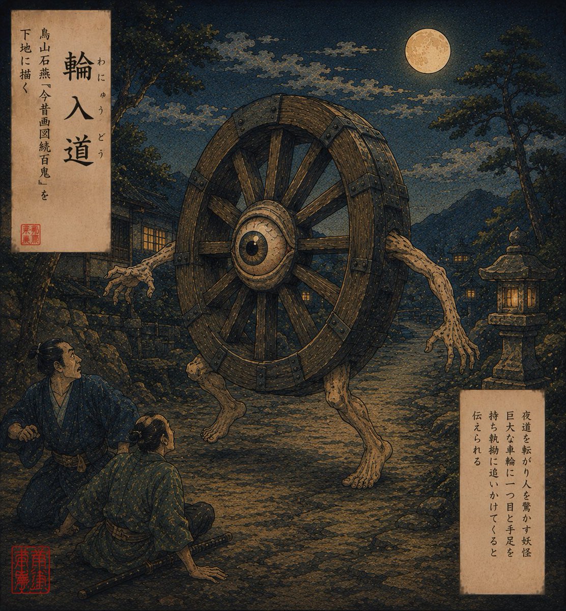 korakuyoshi's tweet photo. チャッピーに描いて貰っている #ai妖怪 

チャッピーは『令和版 百鬼夜行図鑑』と呼んでます

輪入道
チャッピーは2つ描いてくれました https://t.co/M2OsxBsMbJ