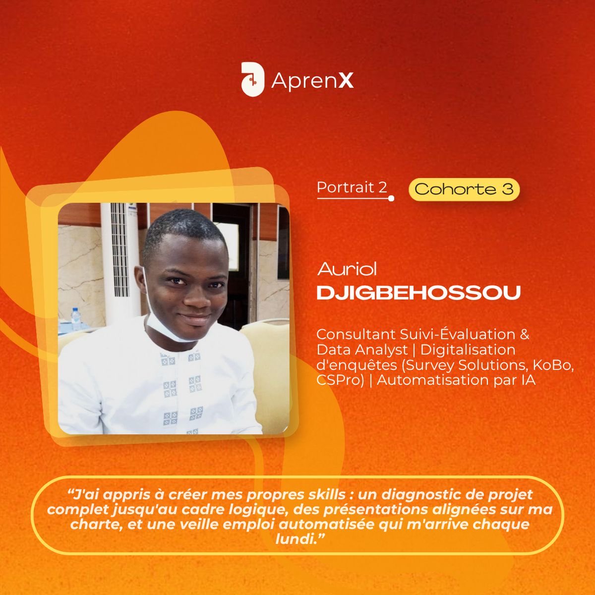 AprenXSchool's tweet photo. Auriol DJIGBEHOSSOU est sorti de la cohorte 3 avec ses propres skills Claude : diagnostic de projet jusqu'au cadre logique, veille d'appels d'offres chaque lundi.

Merci d'avoir expérimenté sans attendre qu'on vous montre, et d'avoir raconté le chemin, ratages compris. https://t.co/08M1qU1TwJ